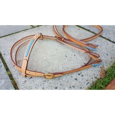 Australian stock or western bridle with blue or pink laced browband leather - Stockman bridles and breastplate