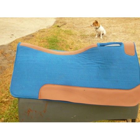 western or fender KODA STYLE saddle pad wool felt saddle pad royal BLUE leather dark wear strip on special - Stock and wester...