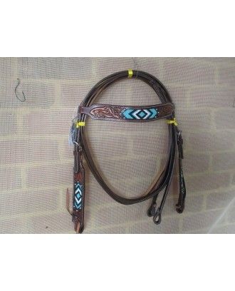 western bridle beaded ri544 antique - Western Bridles and breastplates