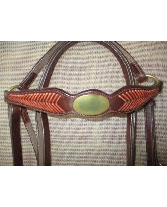 Barcoo Bridle breastplate OVAL PLATE TAN LACE set - Stockman bridles and breastplate