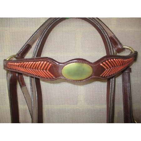 Barcoo Bridle breastplate OVAL PLATE TAN LACE set - Stockman bridles and breastplate