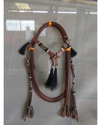 Western Bridle raw hide platted 080 red brown leather - Western Bridles and breastplates