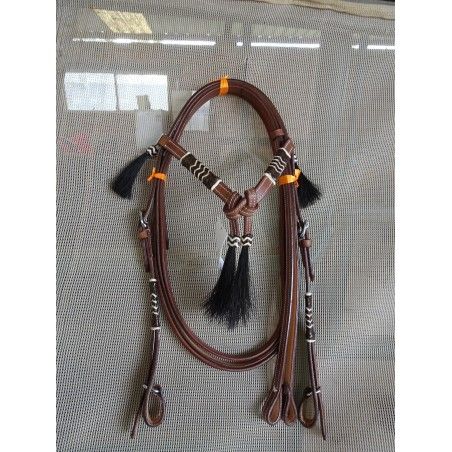 Western Bridle raw hide platted 080 red brown leather - Western Bridles and breastplates
