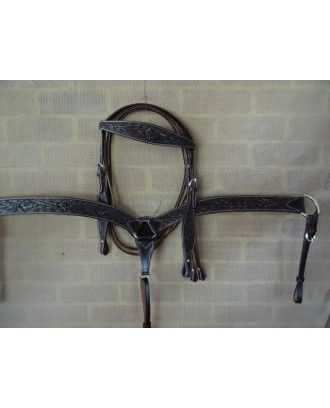 Bridle and breastplate set model ri100acorn brown colour leather - Western Bridles and breastplates