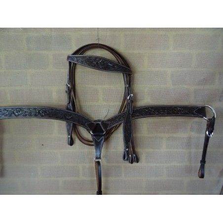 Bridle and breastplate set model ri100acorn brown colour leather - Western Bridles and breastplates