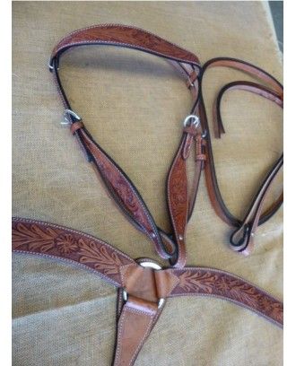 Bridle and breastplate set model ri100acorn chestnut colour leather - Western Bridles and breastplates