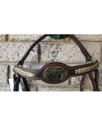 Barcoo bridle ri8 barcoo with platted brow band gold face plate - Stockman bridles and breastplate