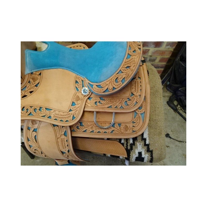 western barrel racing saddle model ri226 blue