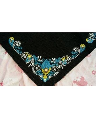 Western Show Saddle Pad with beads Black wool , blue and gold bead - Western show saddle pad