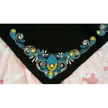Western Show Saddle Pad with beads Black wool , blue and gold bead - Western show saddle pad