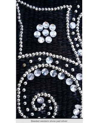 Western Show Saddle Pad Black wool , silver bead - Western show saddle pad