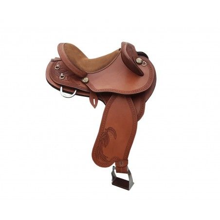 Texas Tea GUMNUT Embossed campdrafter saddle GUMNUT model 8085  - Leather Stock Saddles