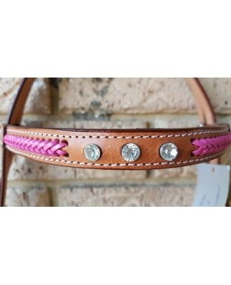 split head bridle ri10 with platted brow band pink - Campdraft / Polocrosse Bridles