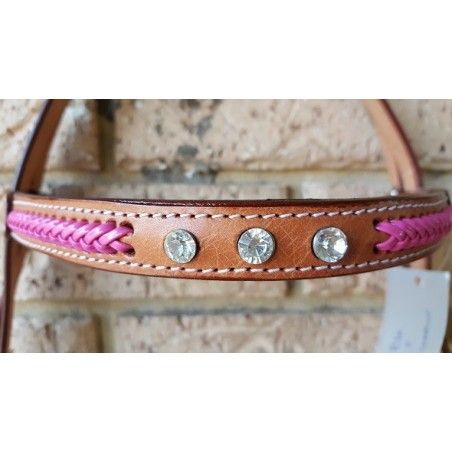 split head bridle ri10 with platted brow band pink - Campdraft / Polocrosse Bridles