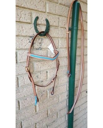 split head bridle ri13 with platted blue brow band v shape - Campdraft / Polocrosse Bridles