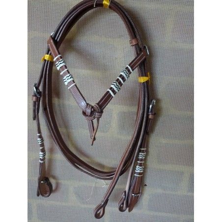 Western Bridle raw hide platted 062 red brown leather - Western Bridles and breastplates