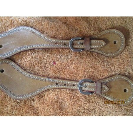 Western Spur Straps meanda pattern plain light brown - Belts and Spur Straps