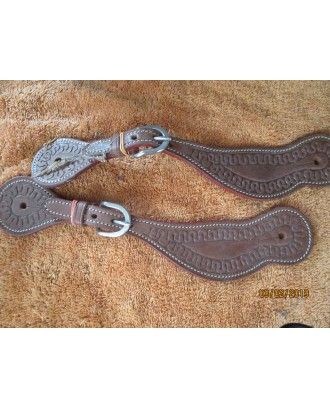 Western Spur Straps meanda pattern 2 brown - Belts and Spur Straps