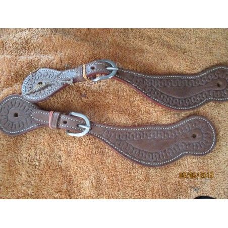 Western Spur Straps meanda pattern 2 brown - Belts and Spur Straps