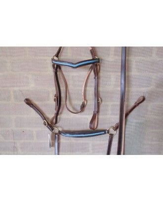 barcoo head bridle and breastplate set with platted brow band BLUE - Stockman bridles and breastplate