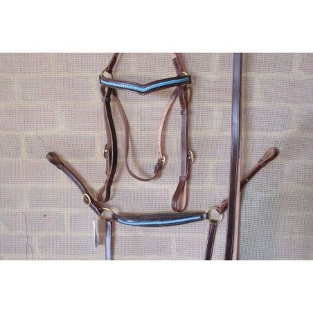 barcoo head bridle and breastplate set with platted brow band BLUE - Stockman bridles and breastplate
