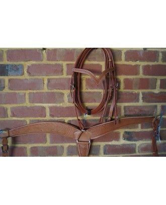 Basket weave V bridle /breastplate set 328 with breastplate set - Western Bridles and breastplates