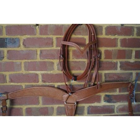 Basket weave V bridle /breastplate set 328 with breastplate set - Western Bridles and breastplates