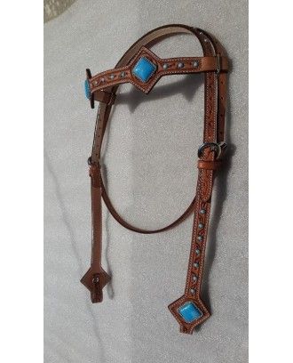 Bridle and Breastplate Set RI116 chestnut blue stones - Western Bridles and breastplates