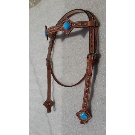 Bridle and Breastplate Set RI116 chestnut blue stones - Western Bridles and breastplates