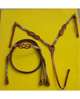 western Bridle breastplate set ri735 knotted chest leather - Western Bridles and breastplates