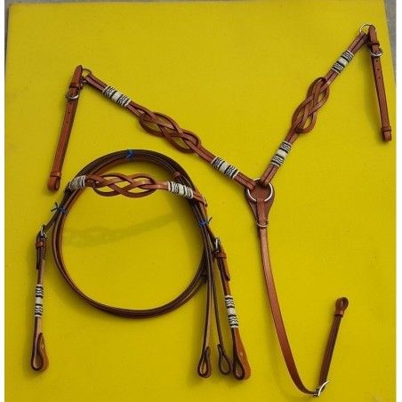 western Bridle breastplate set ri735 knotted chest leather - Western Bridles and breastplates