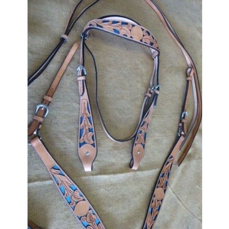 Bridle and breastplate set ri102 london coloured leather blue inlay - Western Bridles and breastplates