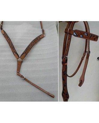 Bridle and breastplate set model ri121 blue inlay - Western Bridles and breastplates