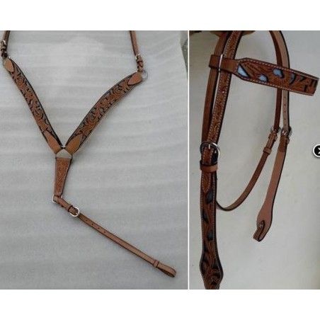 Bridle and breastplate set model ri121 blue inlay - Western Bridles and breastplates