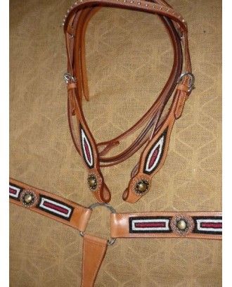 Bridle and breastplate set model ri118 red ARAZONA - Western Bridles and breastplates