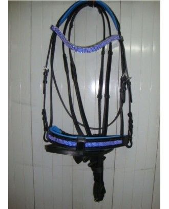 English show bridle Bridle bling electric Turquoise crystals detachable noseband - English bridles and breastplates