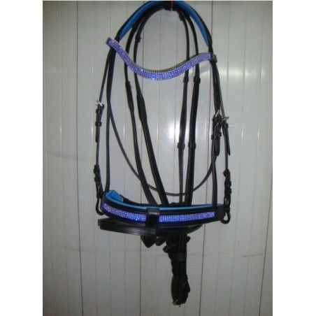 English show bridle Bridle bling electric Turquoise crystals detachable noseband - English bridles and breastplates
