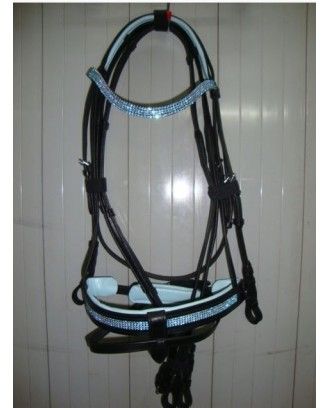 English show bridle Bridle bling blue crystals detachable noseband - English bridles and breastplates