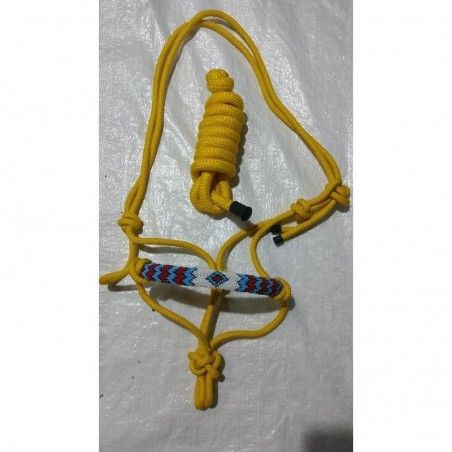 Rope Halter and lead with braided nose band - rope halter and cotton reins