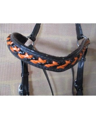 barcoo bridle orange and black laced browband , reins included Biothene pvc synthetic - Stockman bridles and breastplate