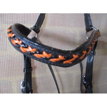 barcoo bridle orange and black laced browband , reins included Biothene pvc synthetic - Stockman bridles and breastplate